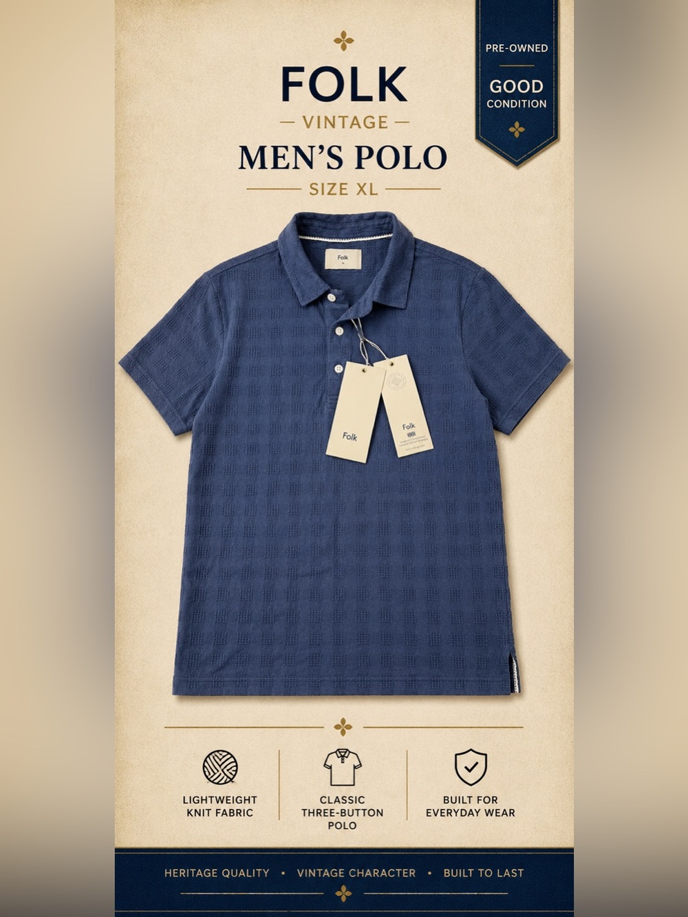 Folk Navy Textured Cotton Button-Down Shirt